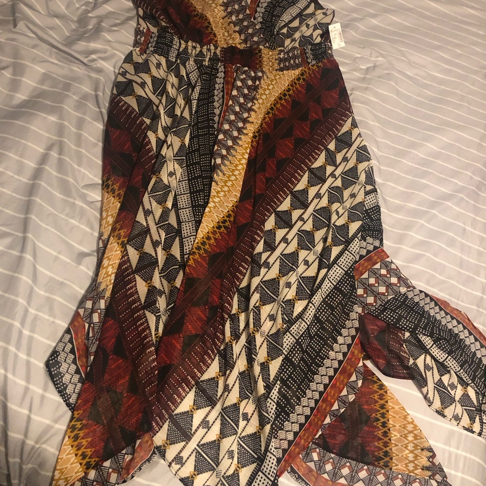 Dressbarn Brown Multi Tribal Asymmetrical Hem Midi Dress